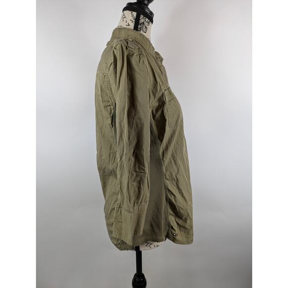 Converse Womens Medium Blouse Button Up 3/4 Sleeve Army Olive Green One Star Top - Picture 4 of 16